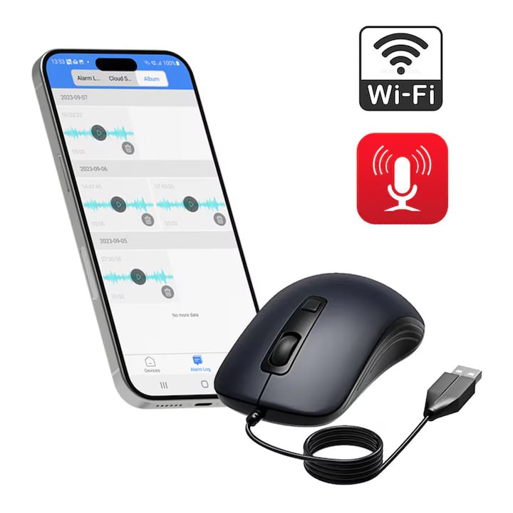 Mouse cu microfon Wi‑Fi — detecție voce